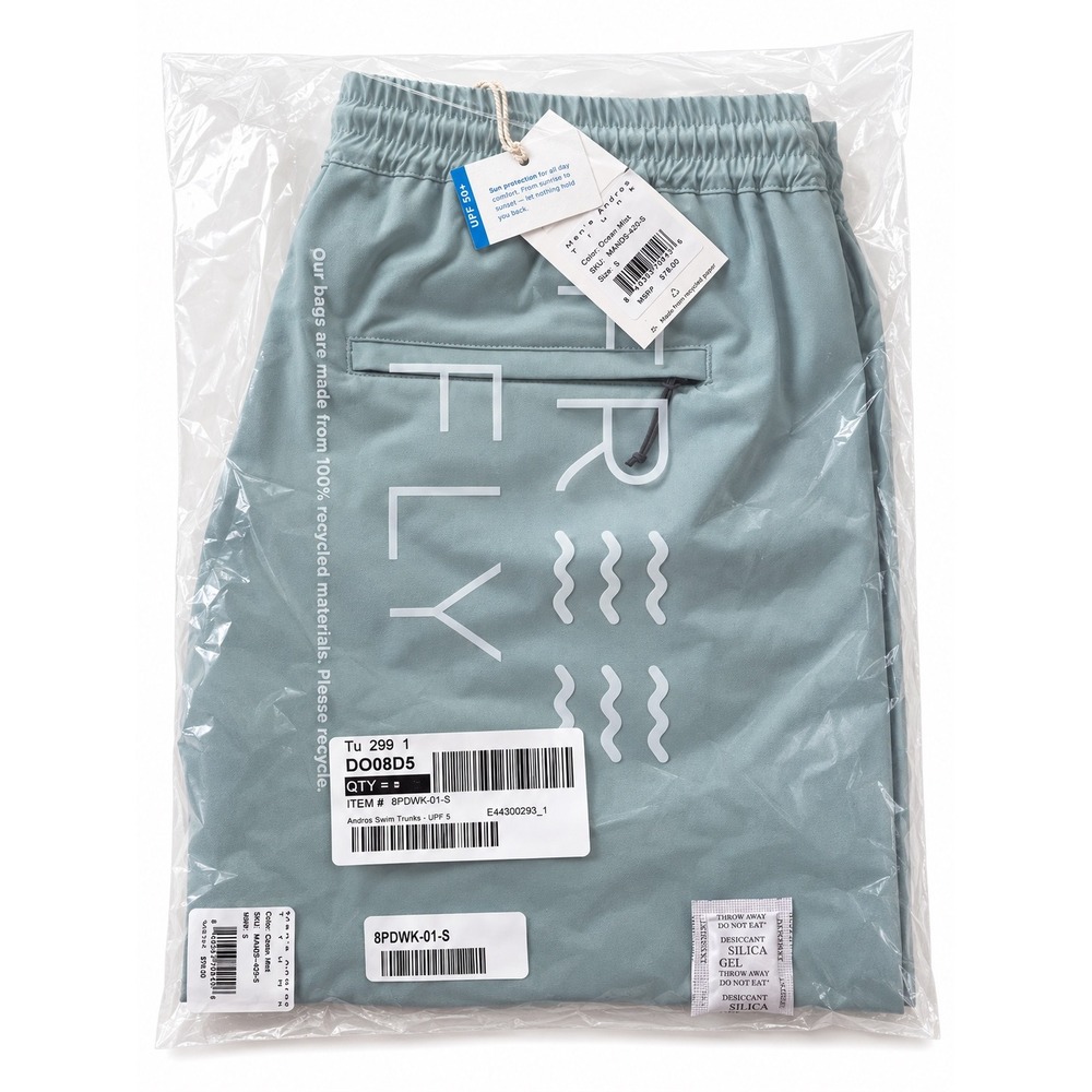 NEW Free Fly Mens Andros Swim Trunks Ocean Mist Small UPF 50+ board shorts $78